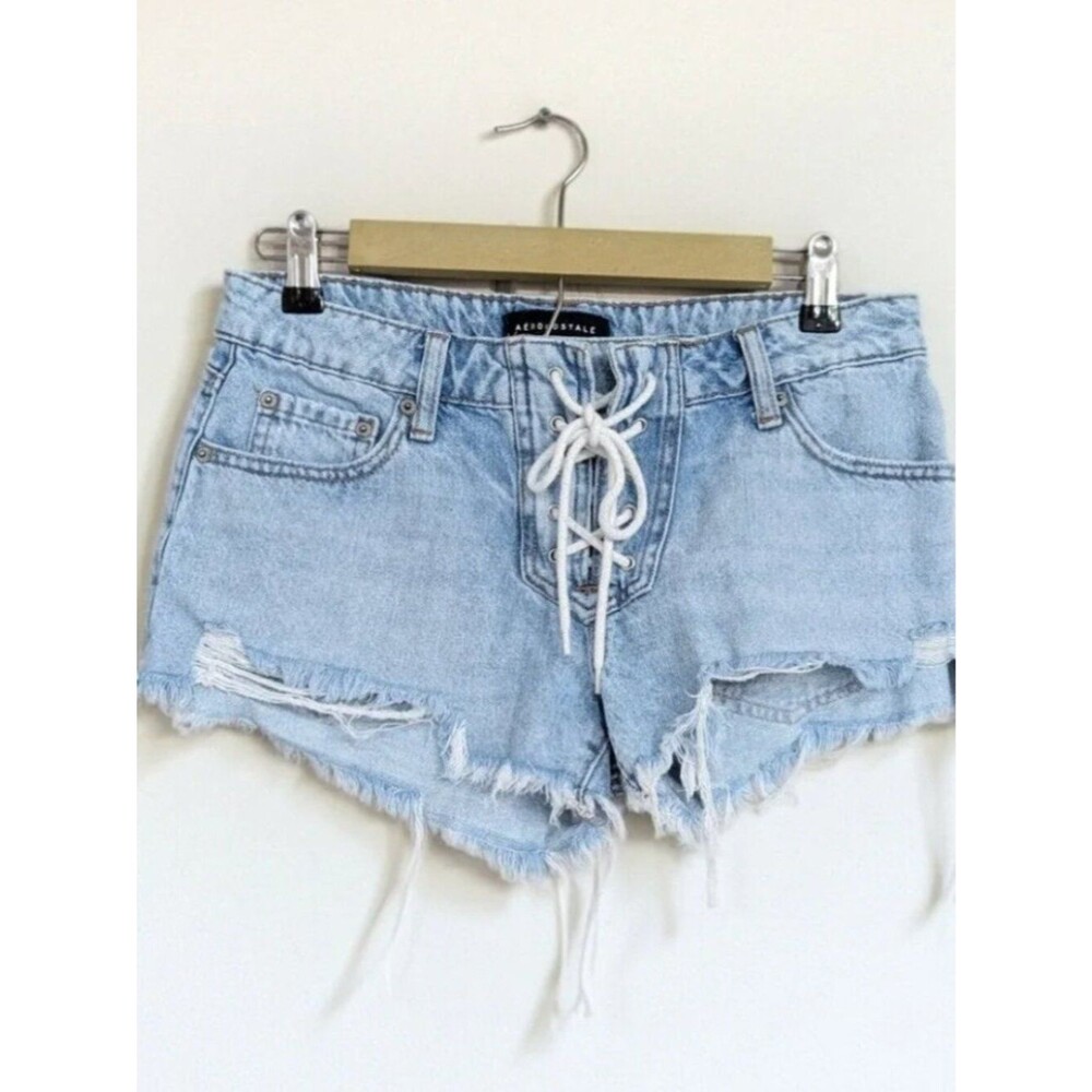 Aeropostale Vintage Low Rise Shorty‎ Denim Shorts Lace Up Front Y2K Festival 00